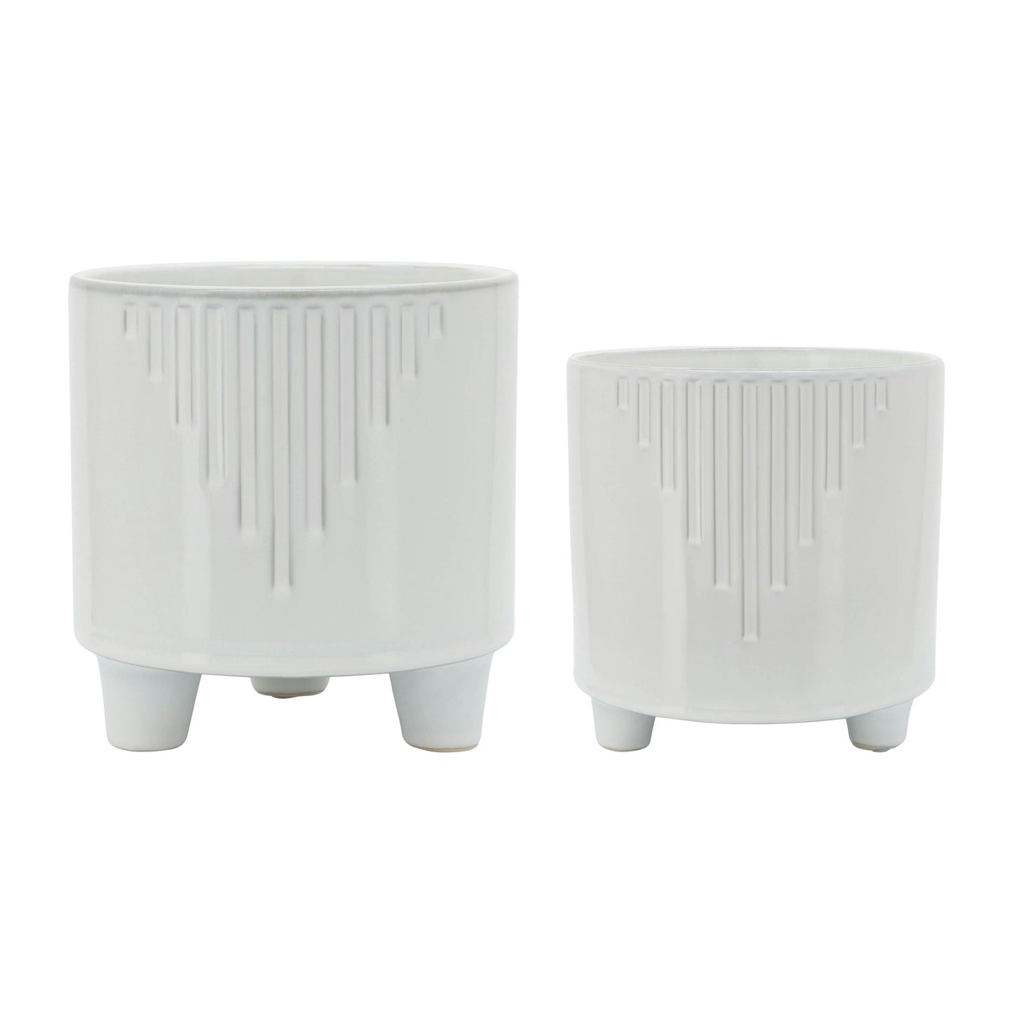 Cer, S/2 6/8" Line Footed Planters, White