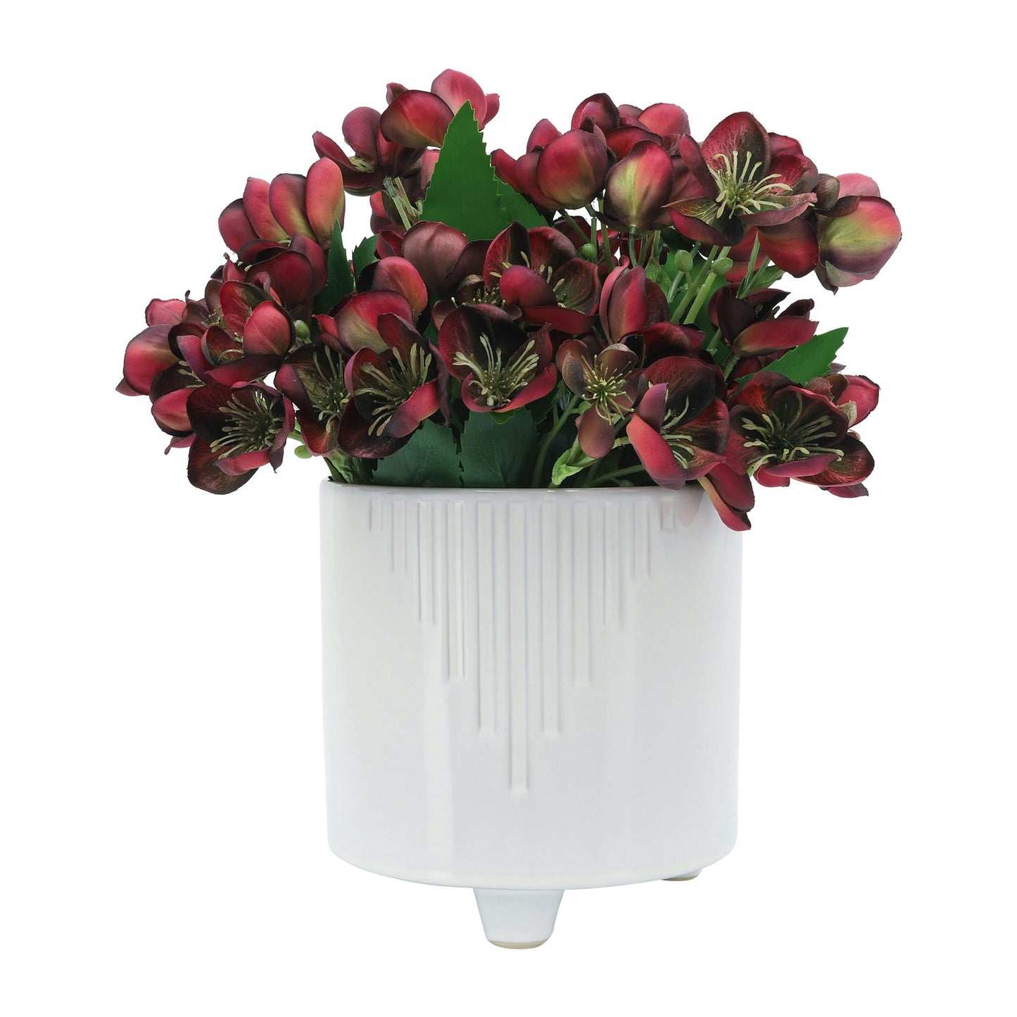 Cer, S/2 6/8" Line Footed Planters, White