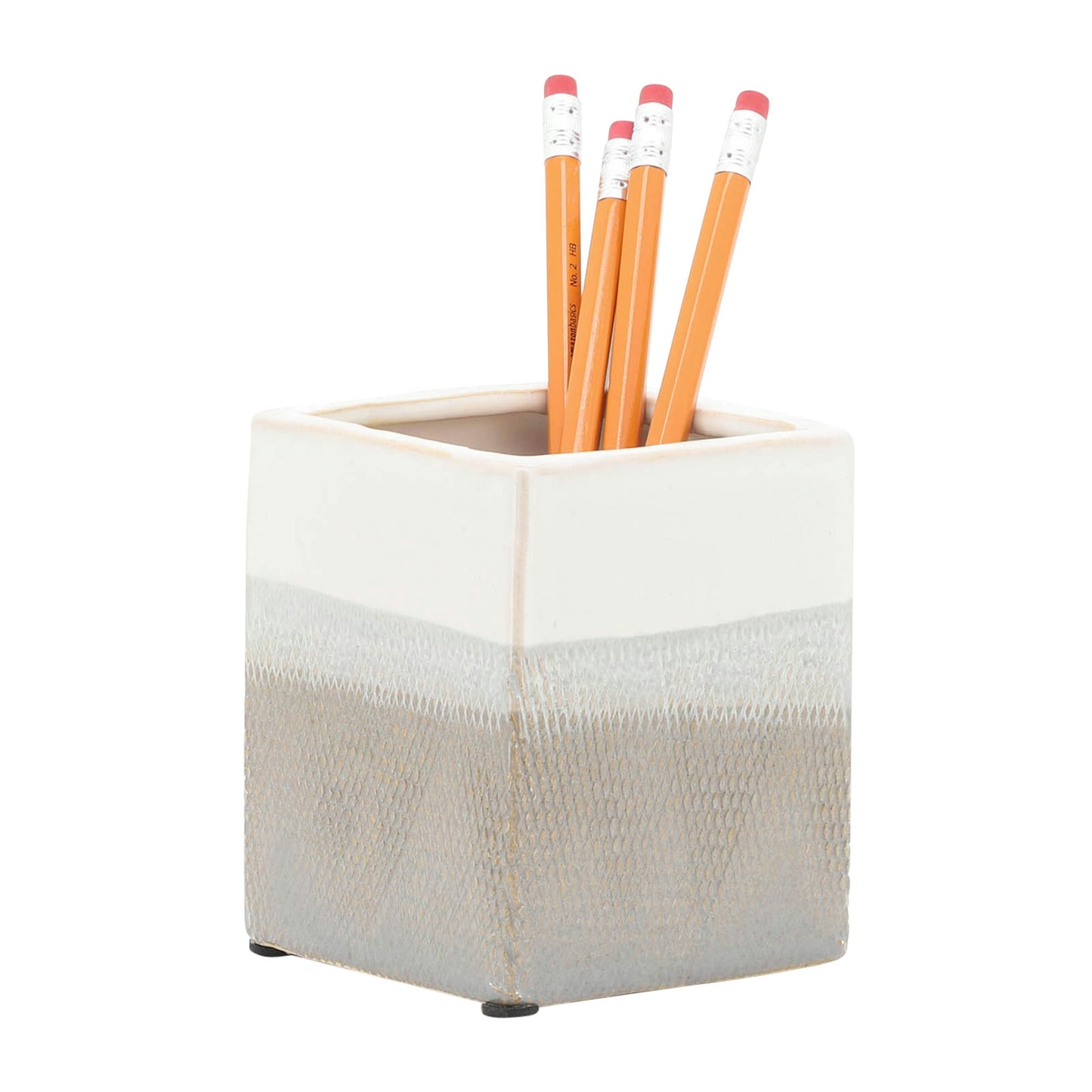 Cer, 4"h Pen Holder, White/gray