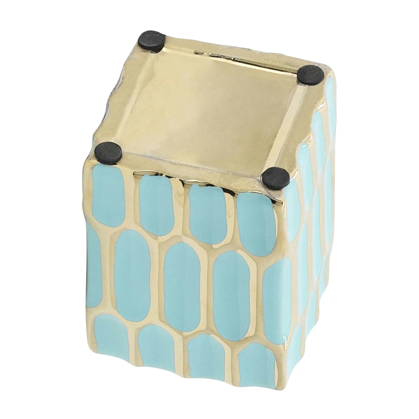 Cer, 4"h Pen Holder, Mint/gold