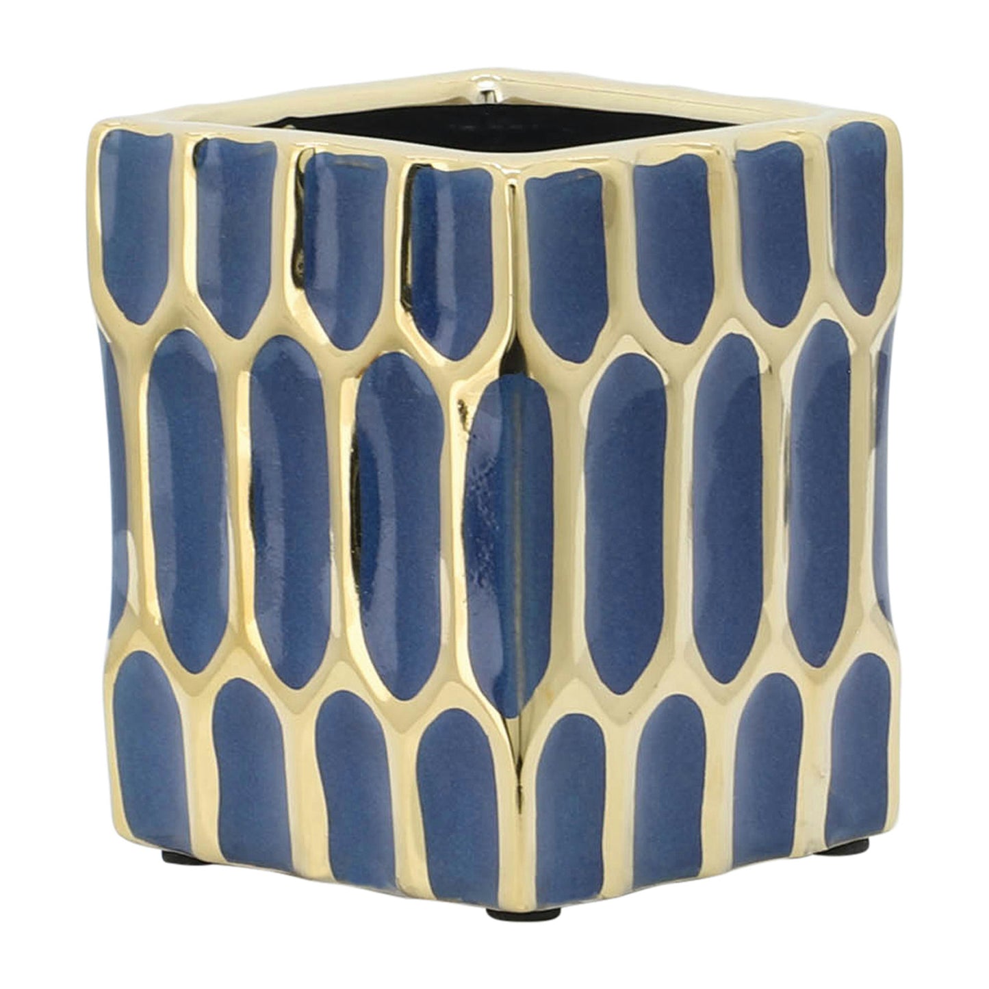 Cer, 4"h Pen Holder, Blue/gold