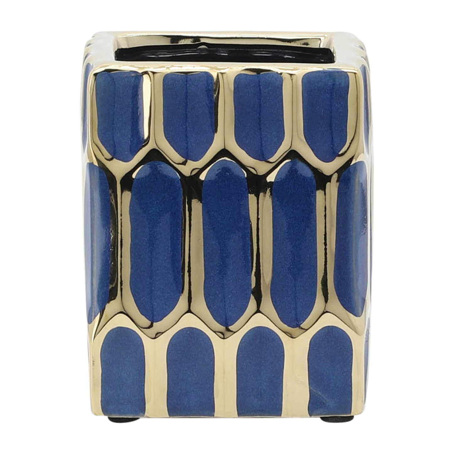 Cer, 4"h Pen Holder, Blue/gold