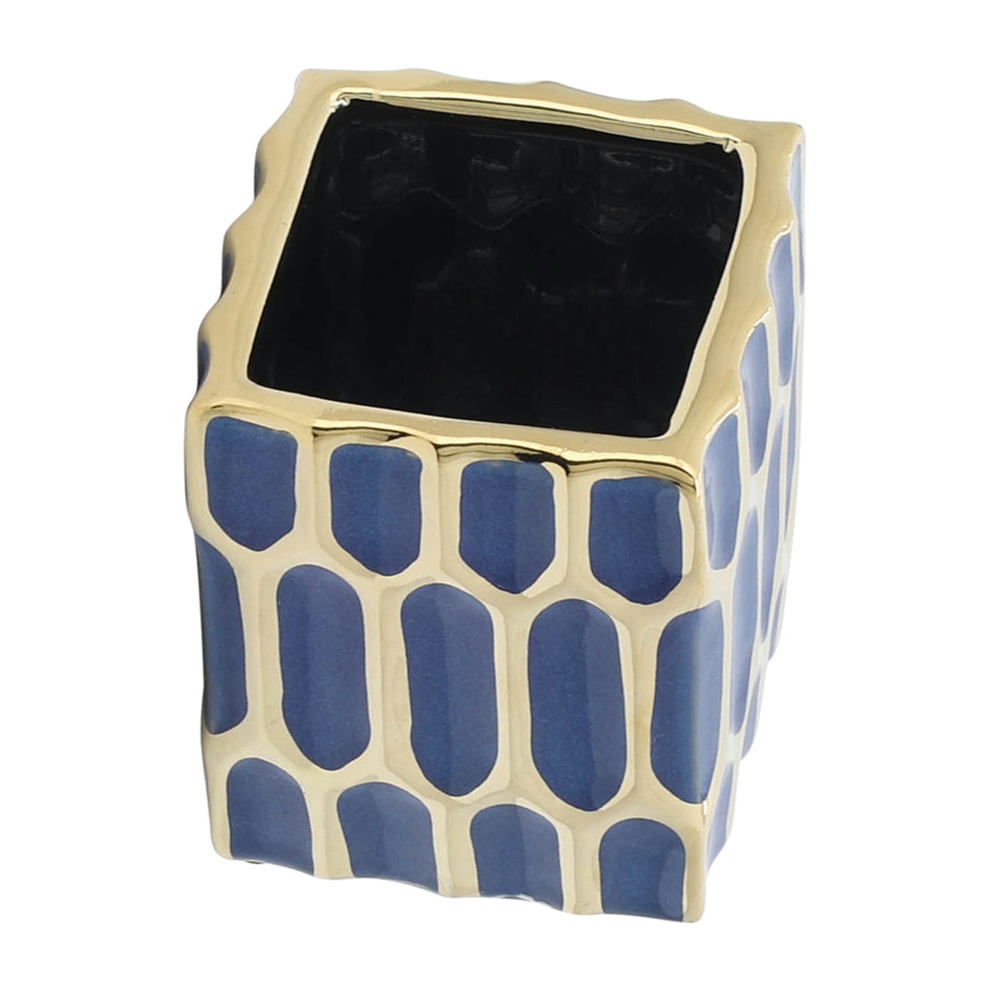 Cer, 4"h Pen Holder, Blue/gold