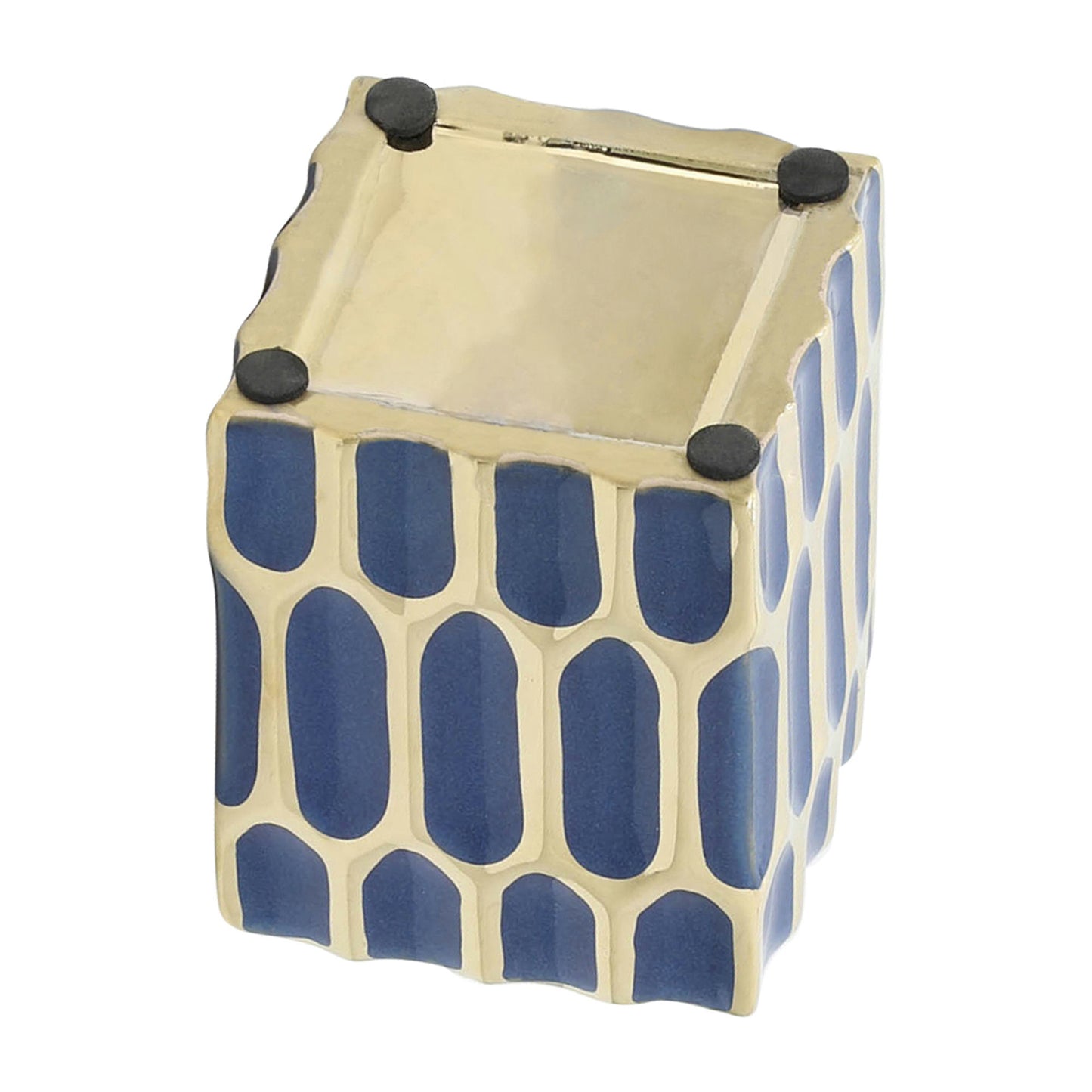 Cer, 4"h Pen Holder, Blue/gold