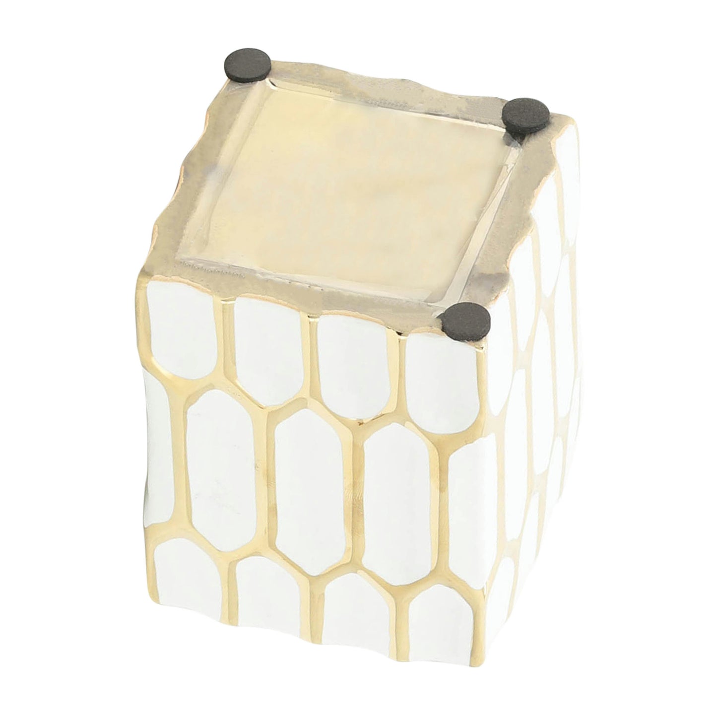 Cer, 4"h Pen Holder, White/gold