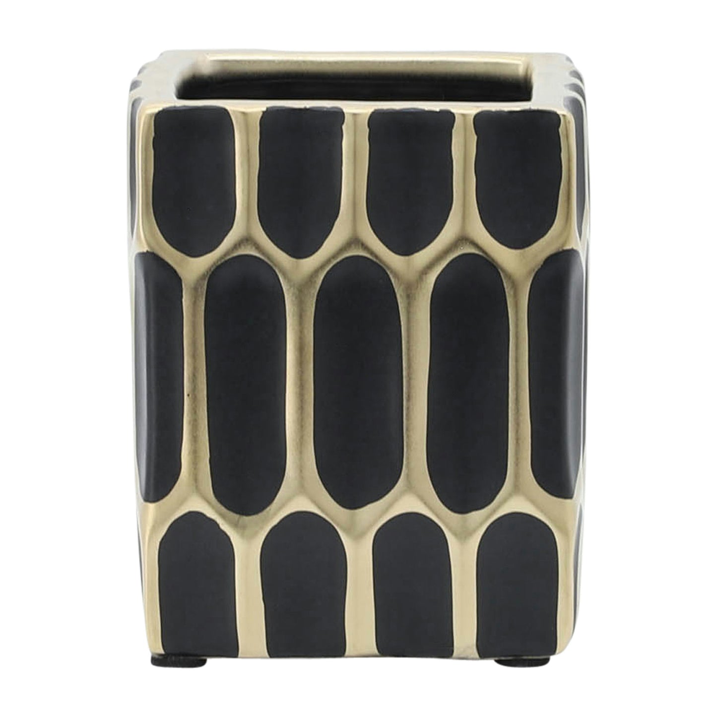 Cer, 4"h Pen Holder, Black/gold