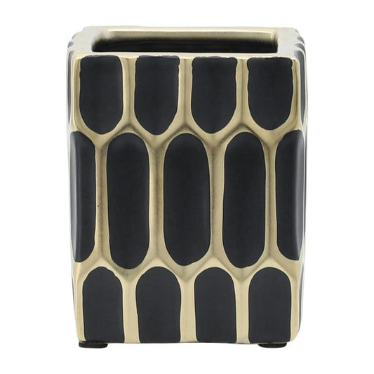 Cer, 4"h Pen Holder, Black/gold