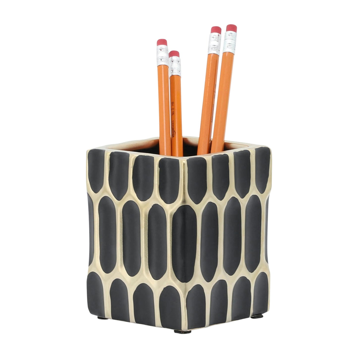 Cer, 4"h Pen Holder, Black/gold