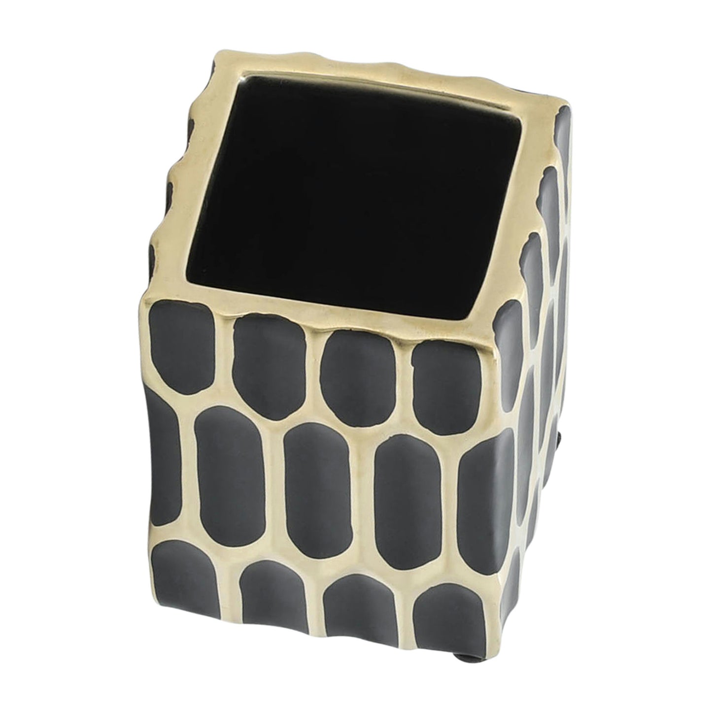 Cer, 4"h Pen Holder, Black/gold