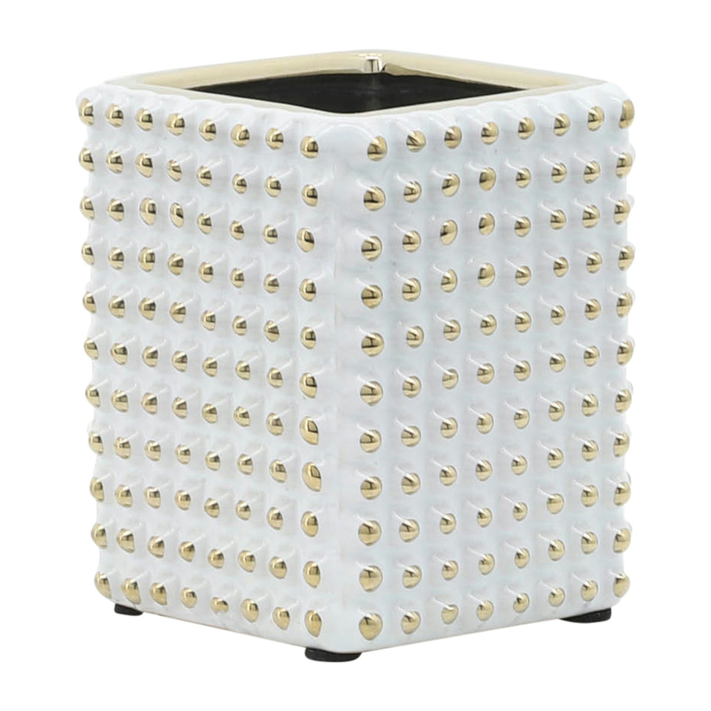 Cer, 4"h Spikey Pen Holder, White/gold