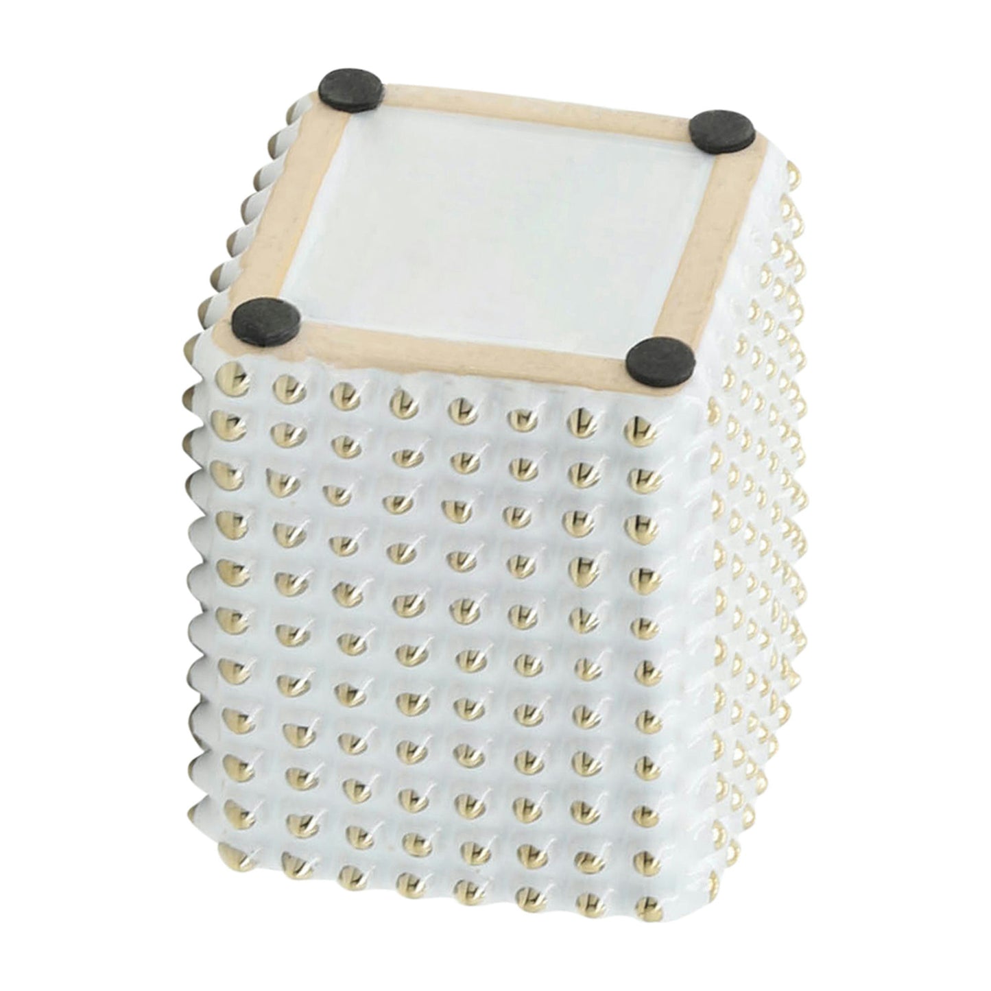 Cer, 4"h Spikey Pen Holder, White/gold