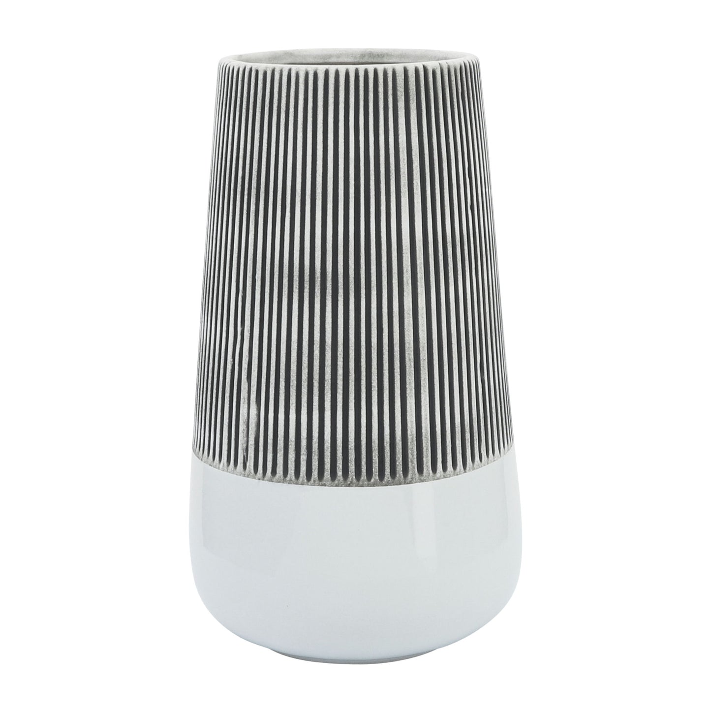Cer,12"h Ridged Vase, Ivory