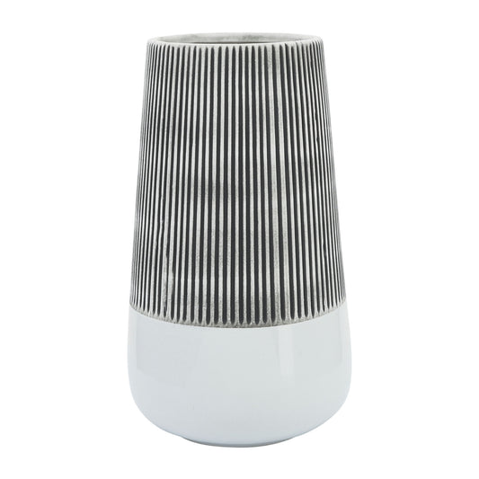 Cer,12"h Ridged Vase, Ivory