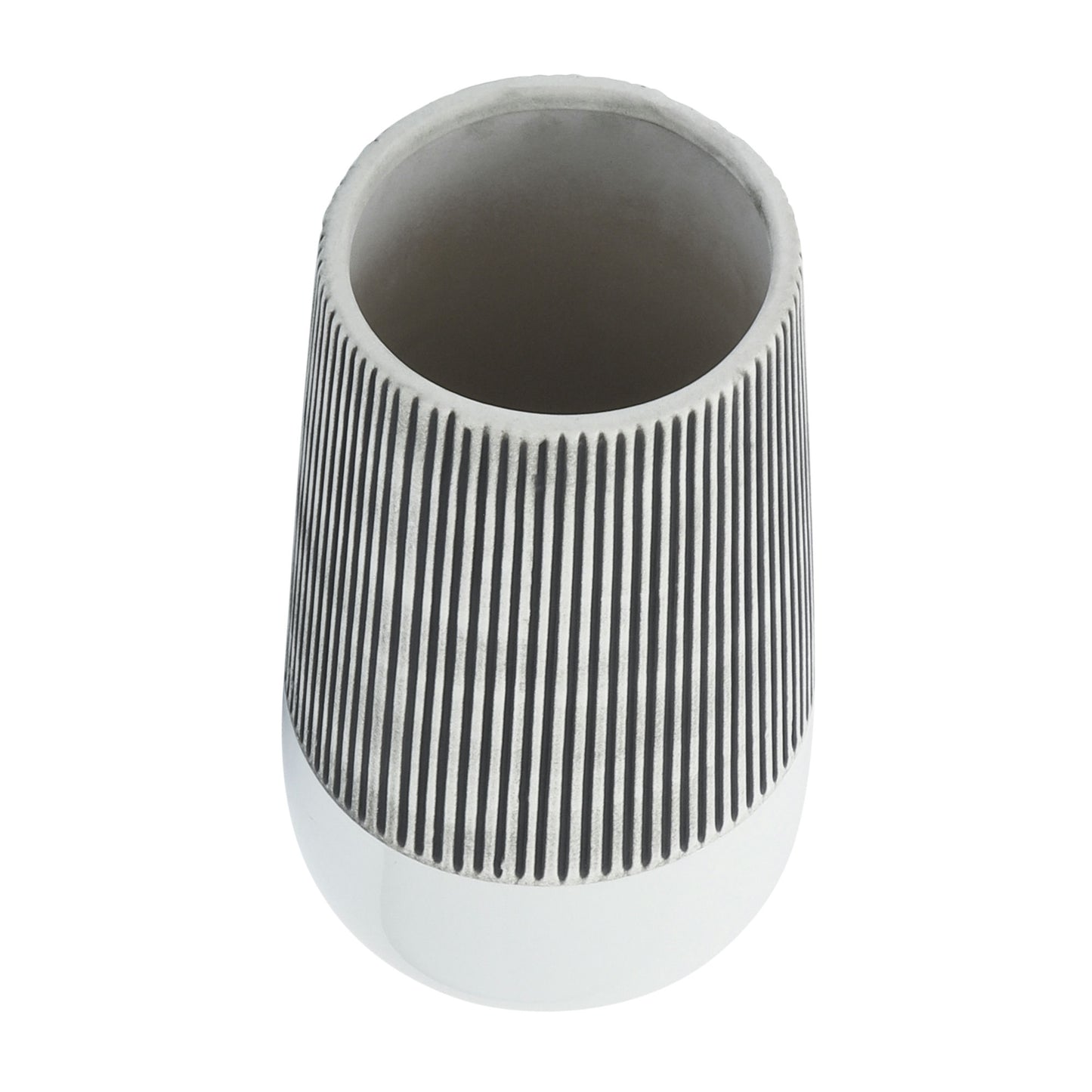 Cer,12"h Ridged Vase, Ivory