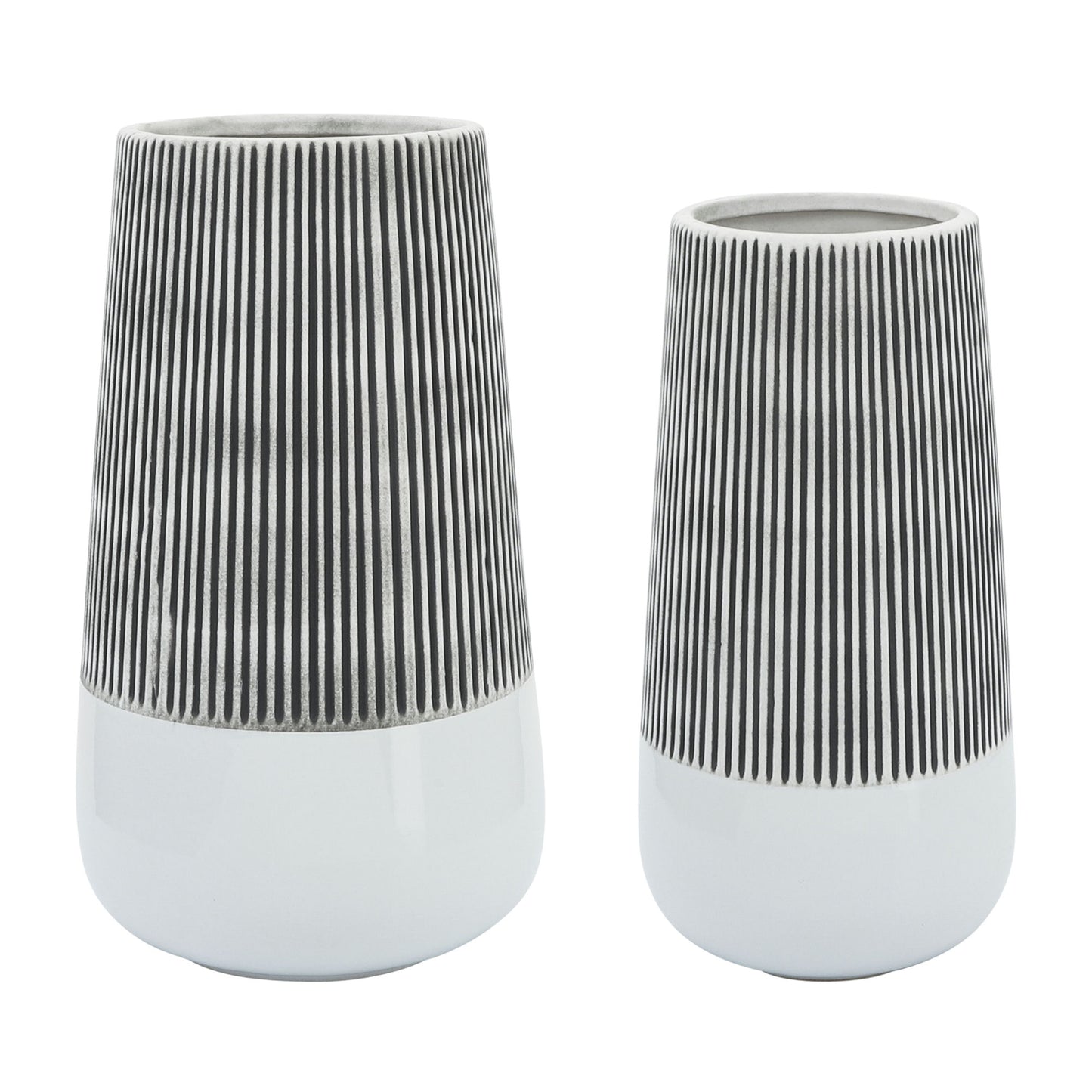 Cer,12"h Ridged Vase, Ivory