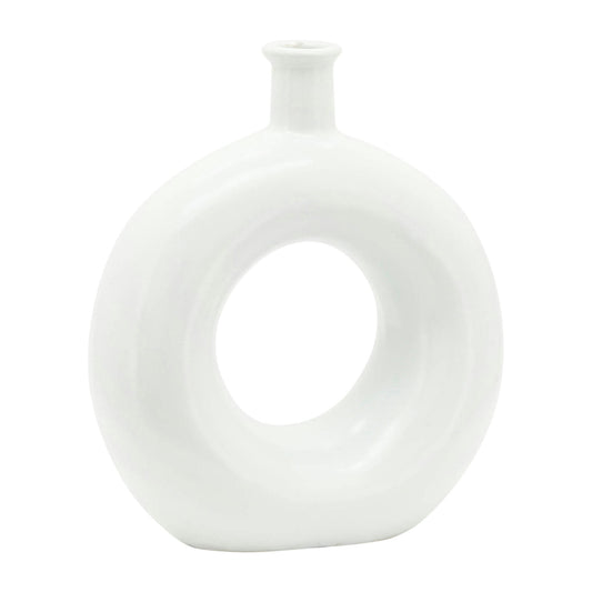 Cer, 8"h Round Cut-out Vase, White