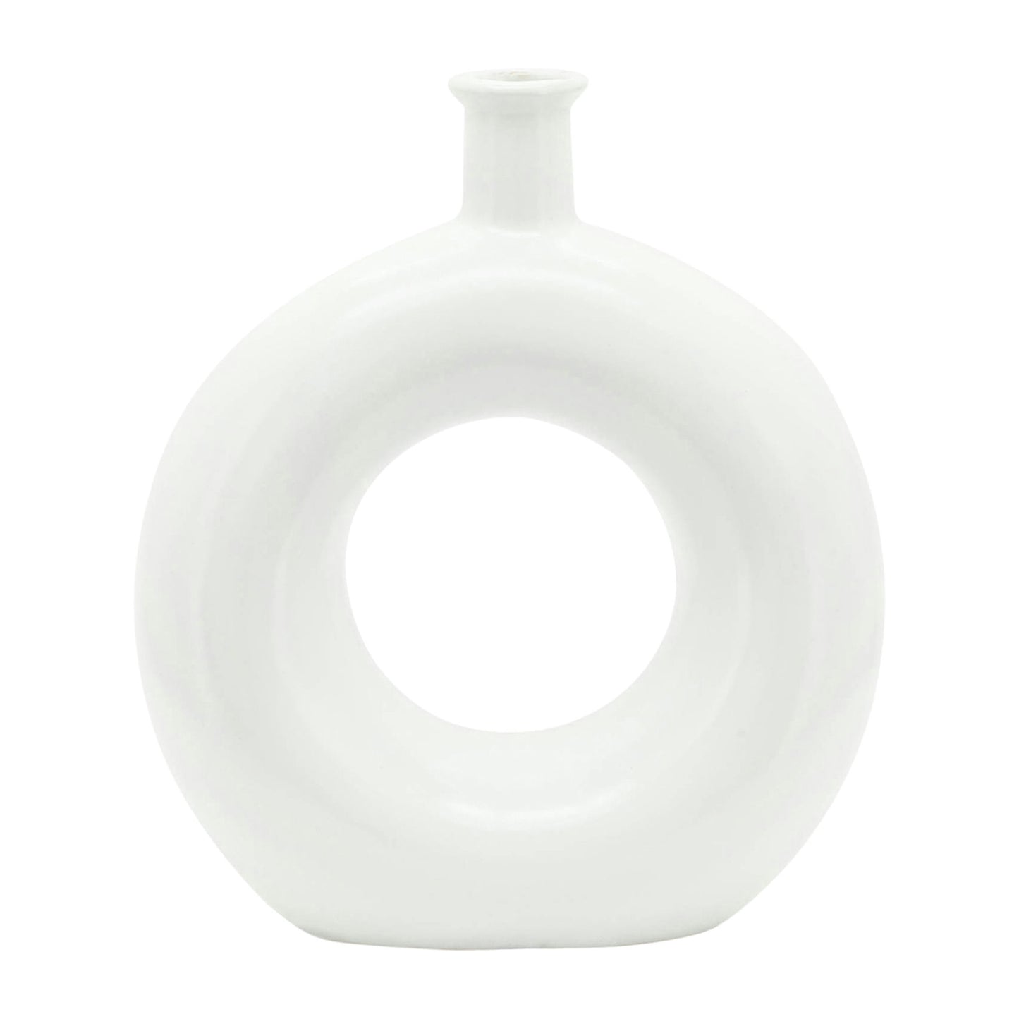 Cer, 8"h Round Cut-out Vase, White