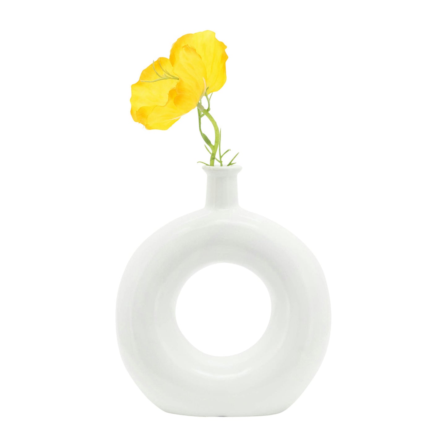 Cer, 8"h Round Cut-out Vase, White