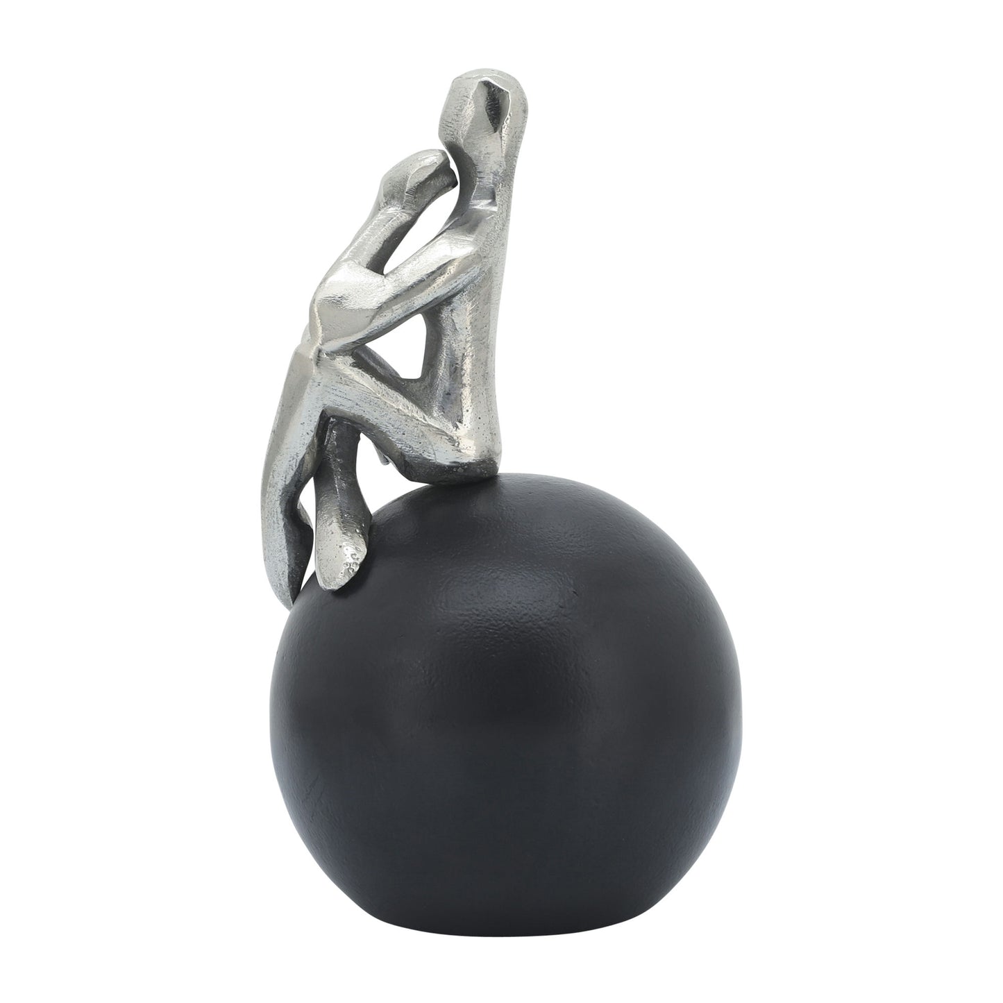 Metal, 9"h Thinking Man On Orb, Silver/black