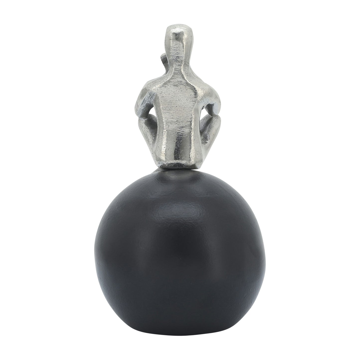 Metal, 9"h Thinking Man On Orb, Silver/black