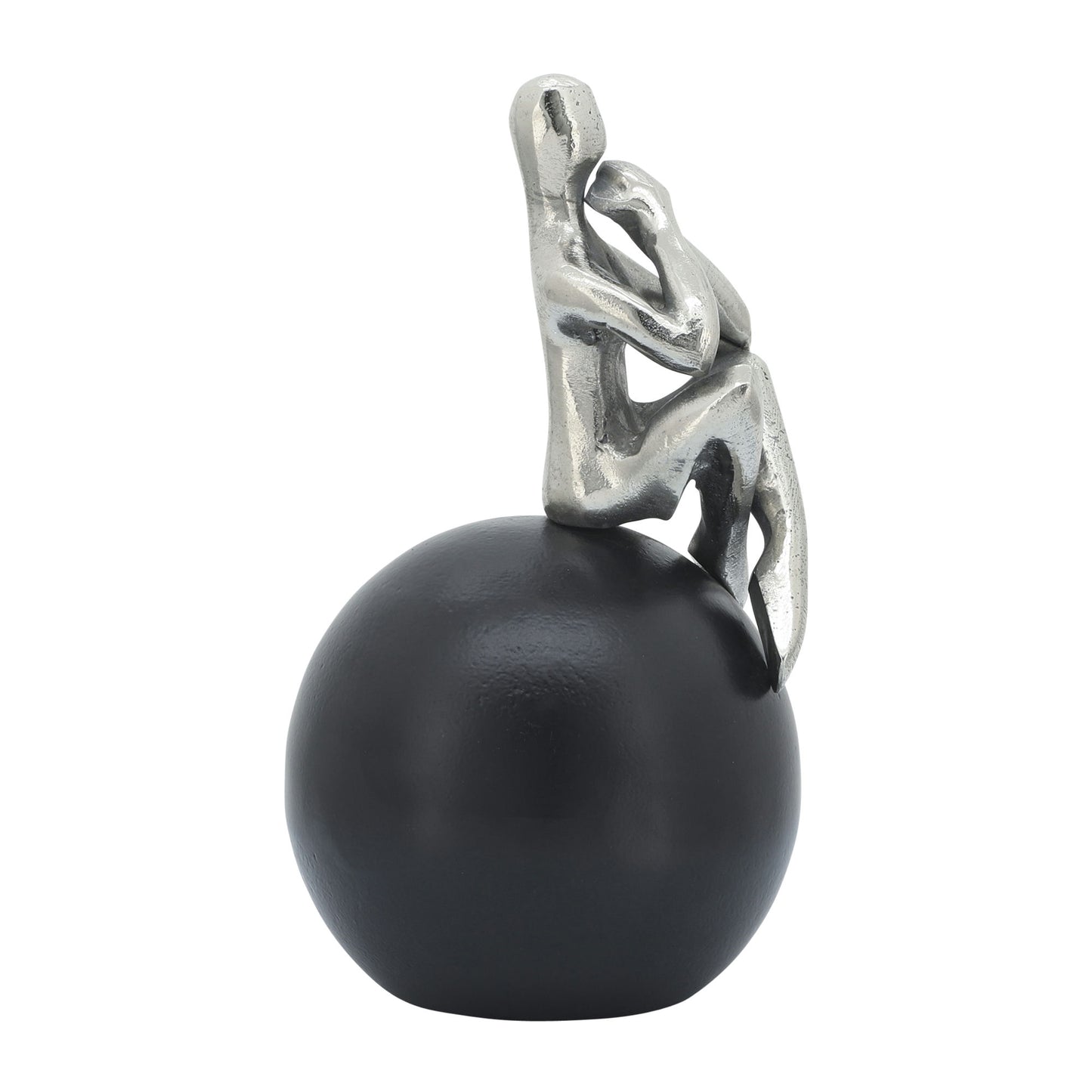 Metal, 9"h Thinking Man On Orb, Silver/black
