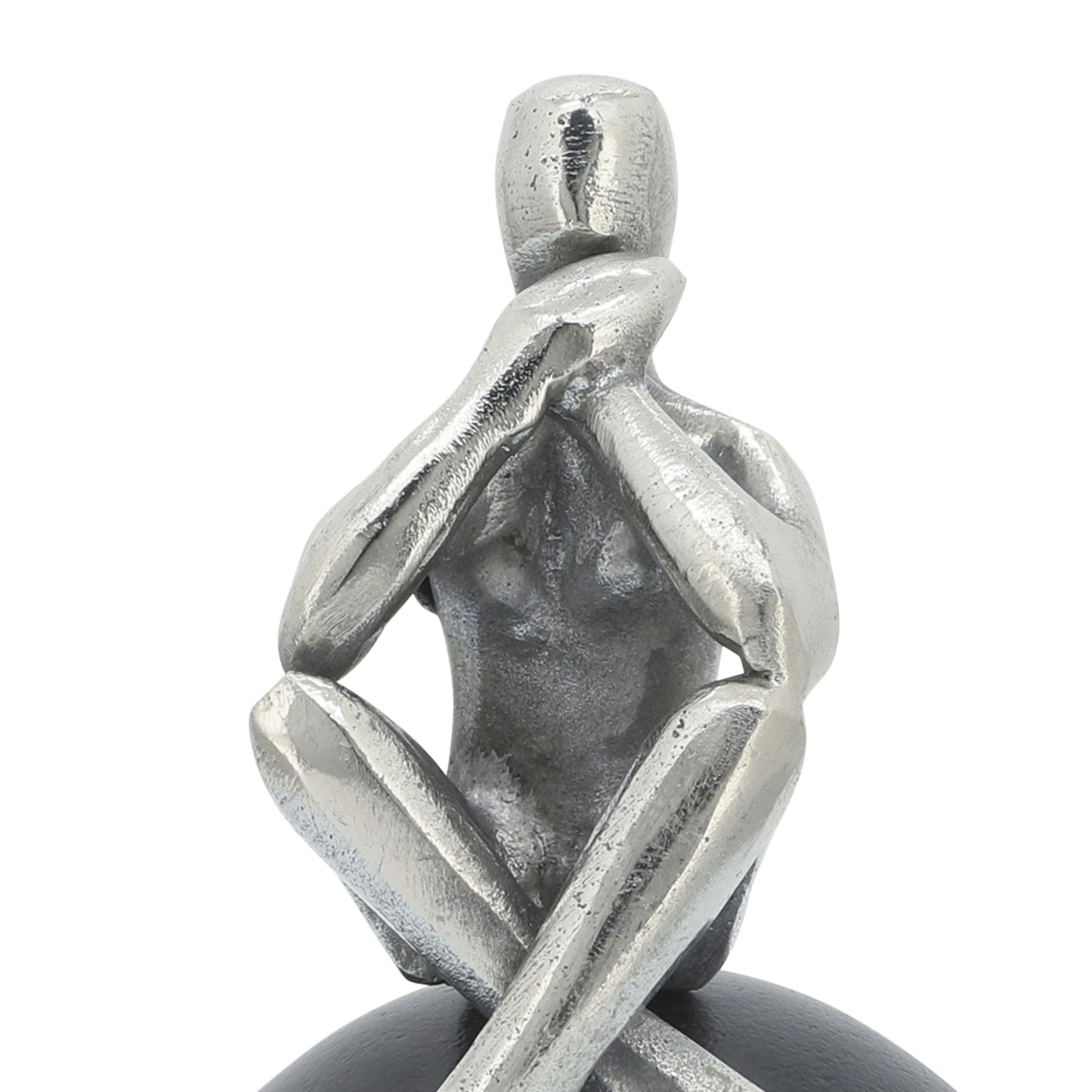 Metal, 9"h Thinking Man On Orb, Silver/black