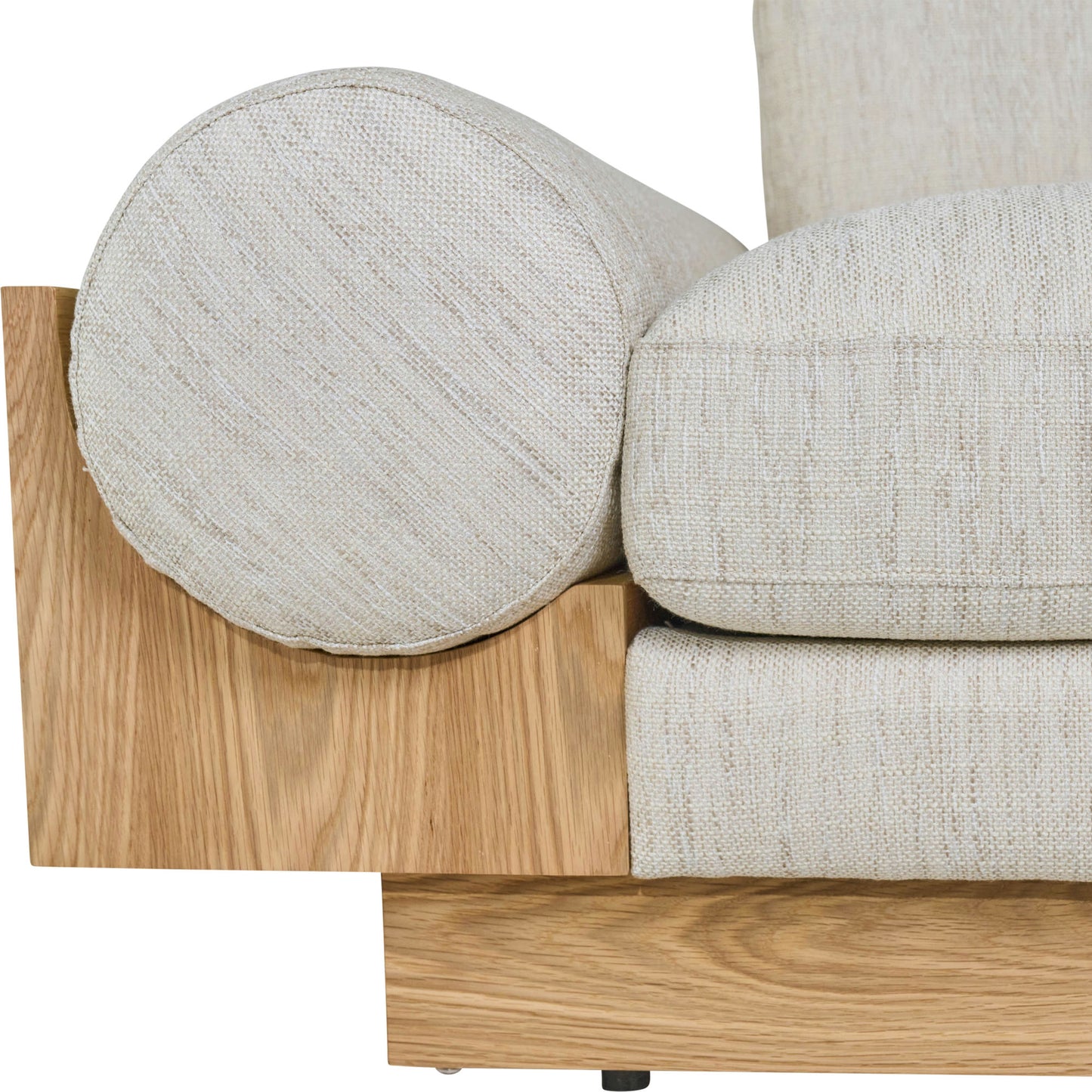 3- Seater Bolster Sofa - Oak Wood Base - Ivory