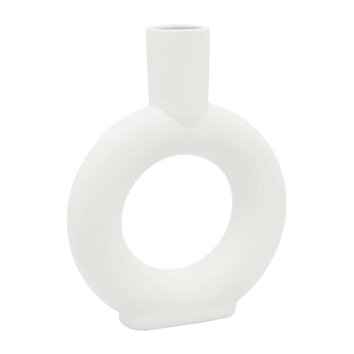 Cer, 9" Round Cut-out Vase, White