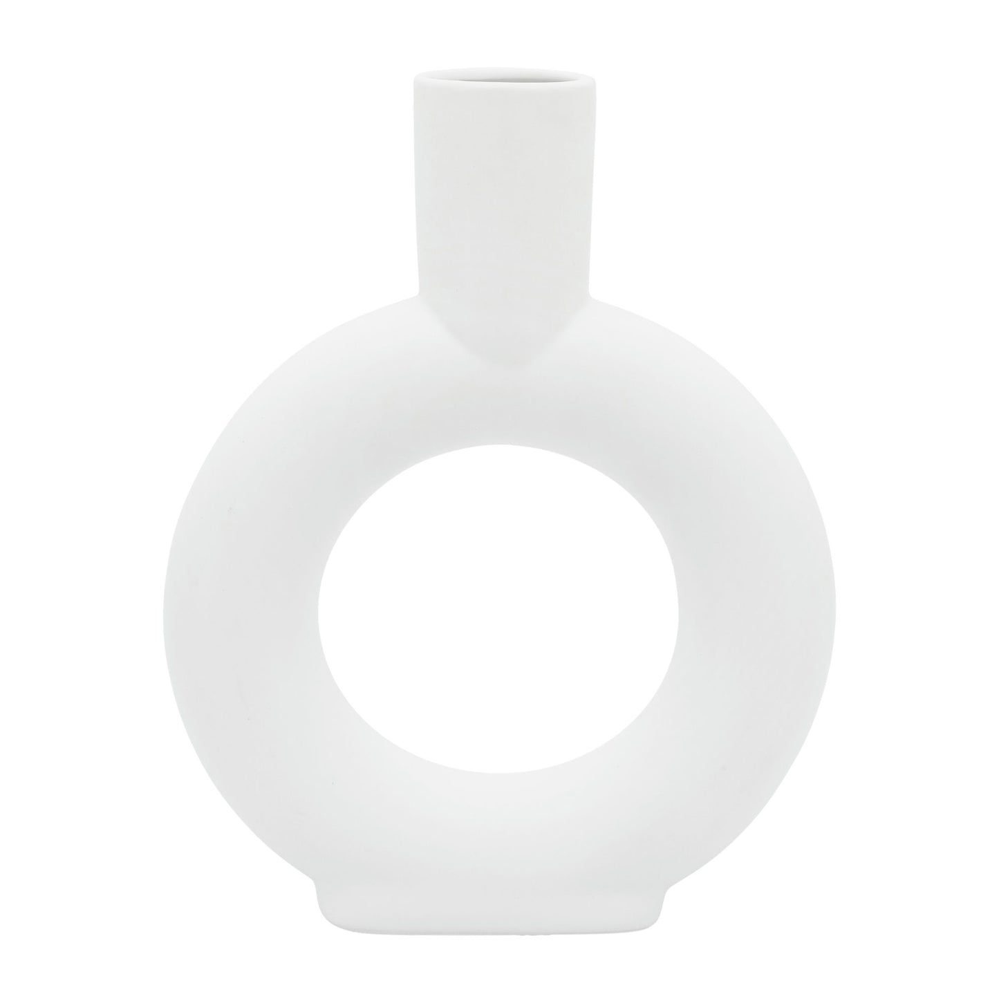 Cer, 9" Round Cut-out Vase, White