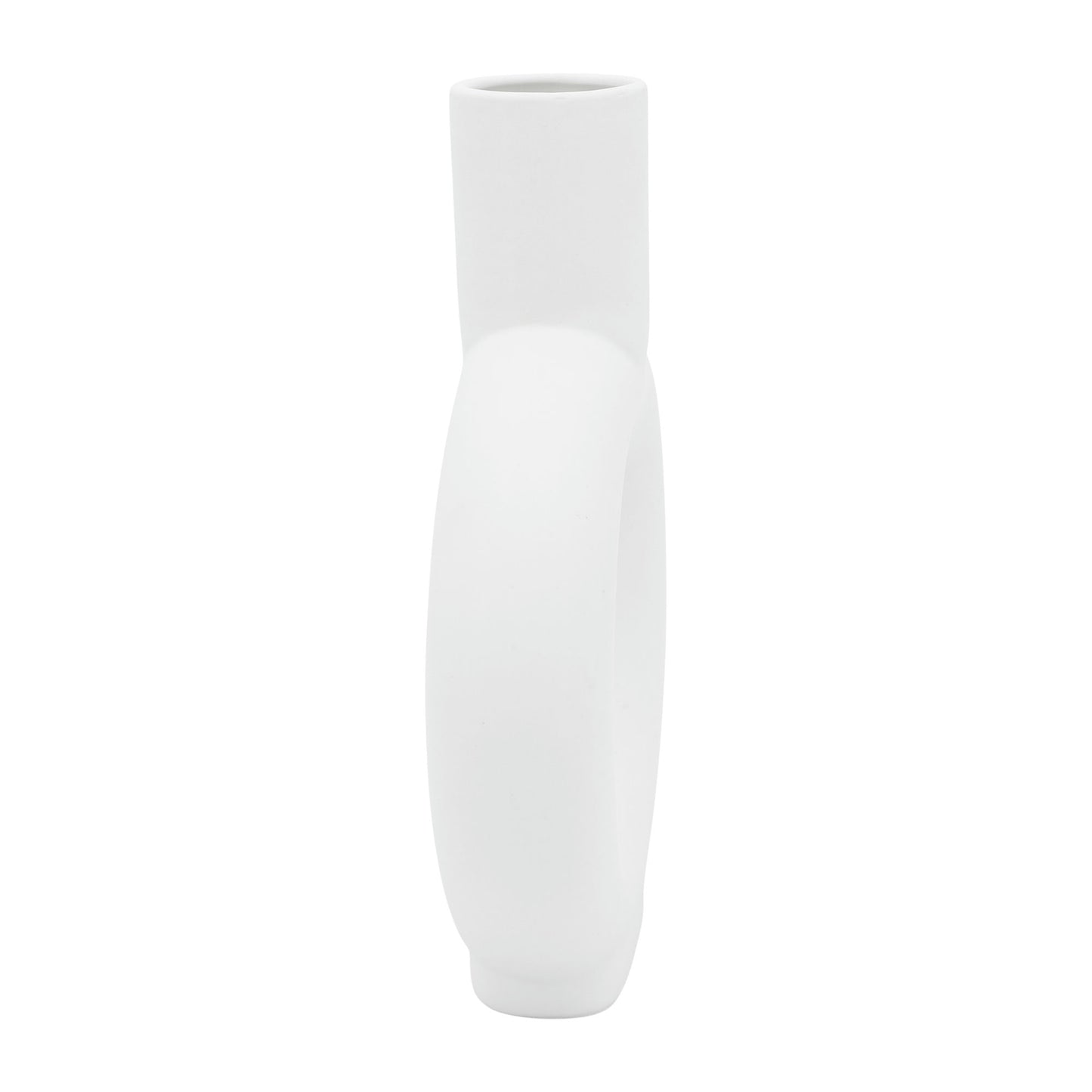 Cer, 9" Round Cut-out Vase, White