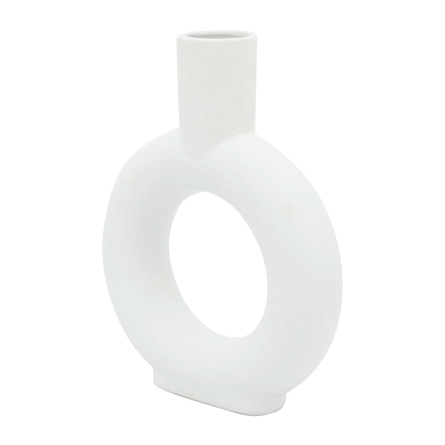 Cer, 9" Round Cut-out Vase, White
