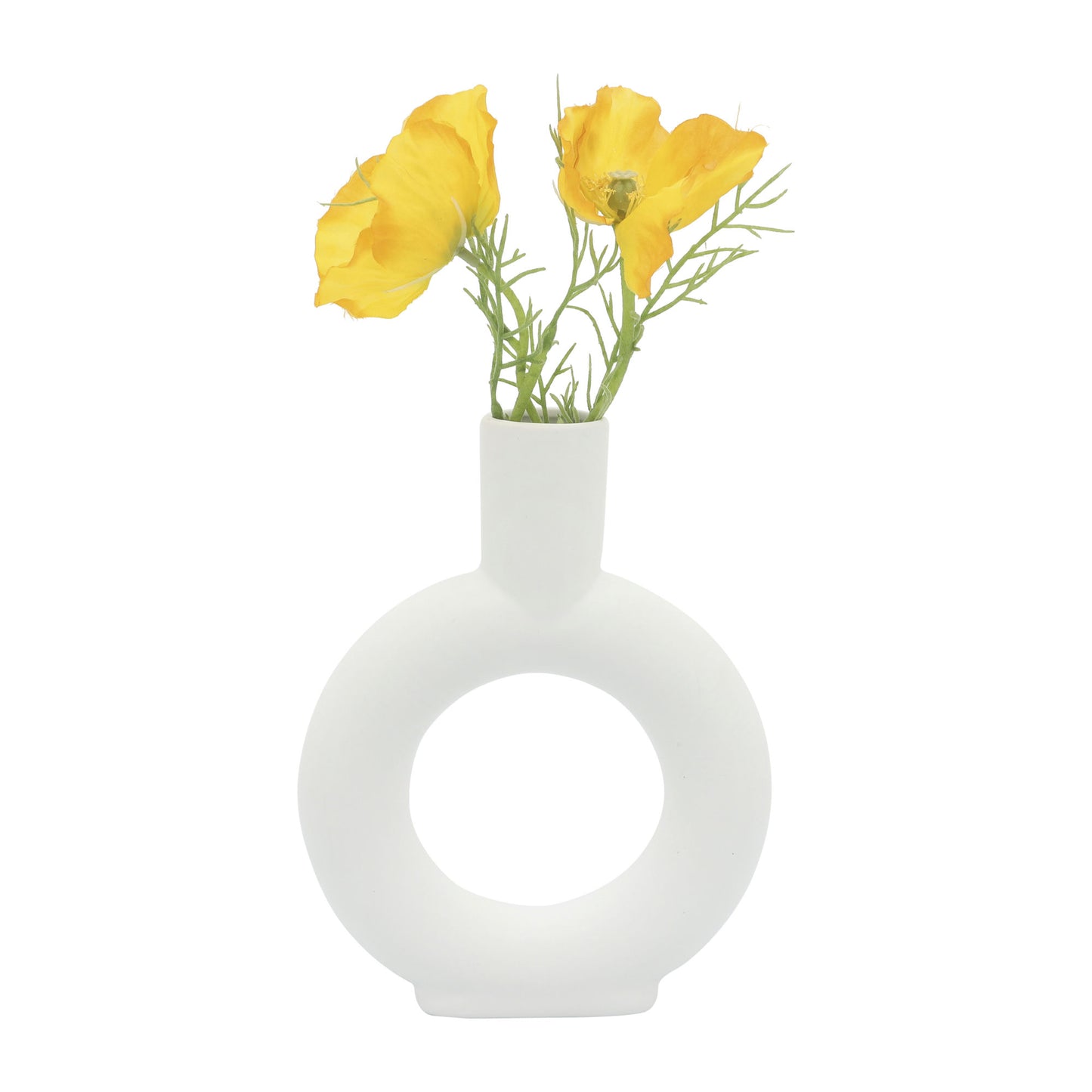 Cer, 9" Round Cut-out Vase, White