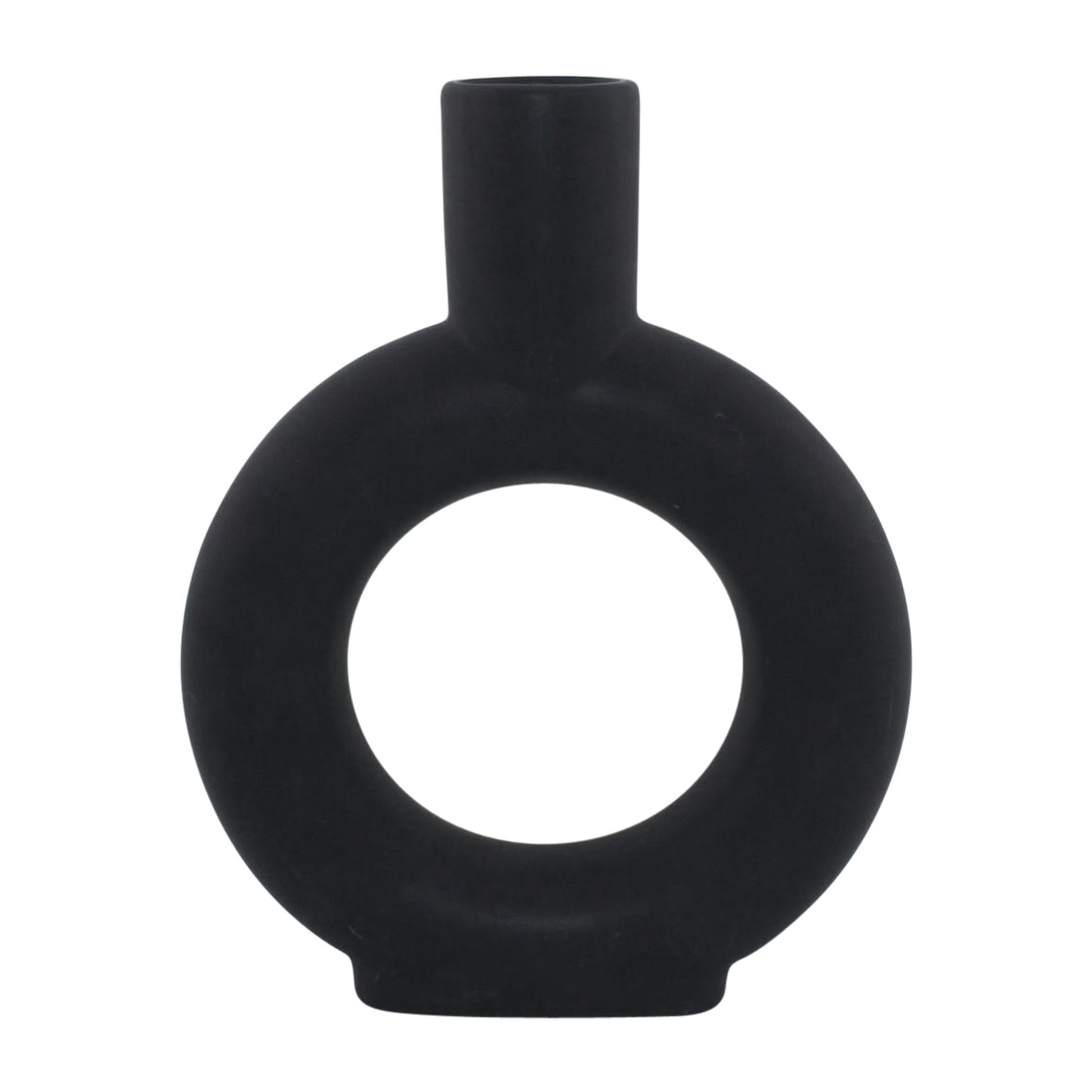 Cer, 9" Round Cut-out Vase, Black