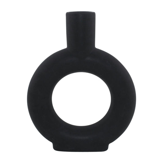 Cer, 9" Round Cut-out Vase, Black