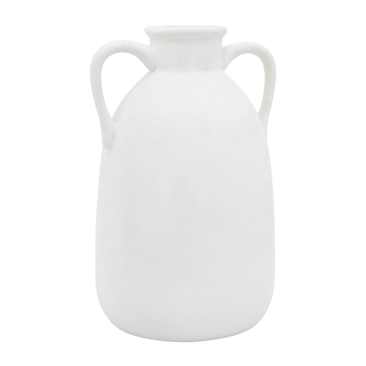 Cer, 10"h Eared Vase, White