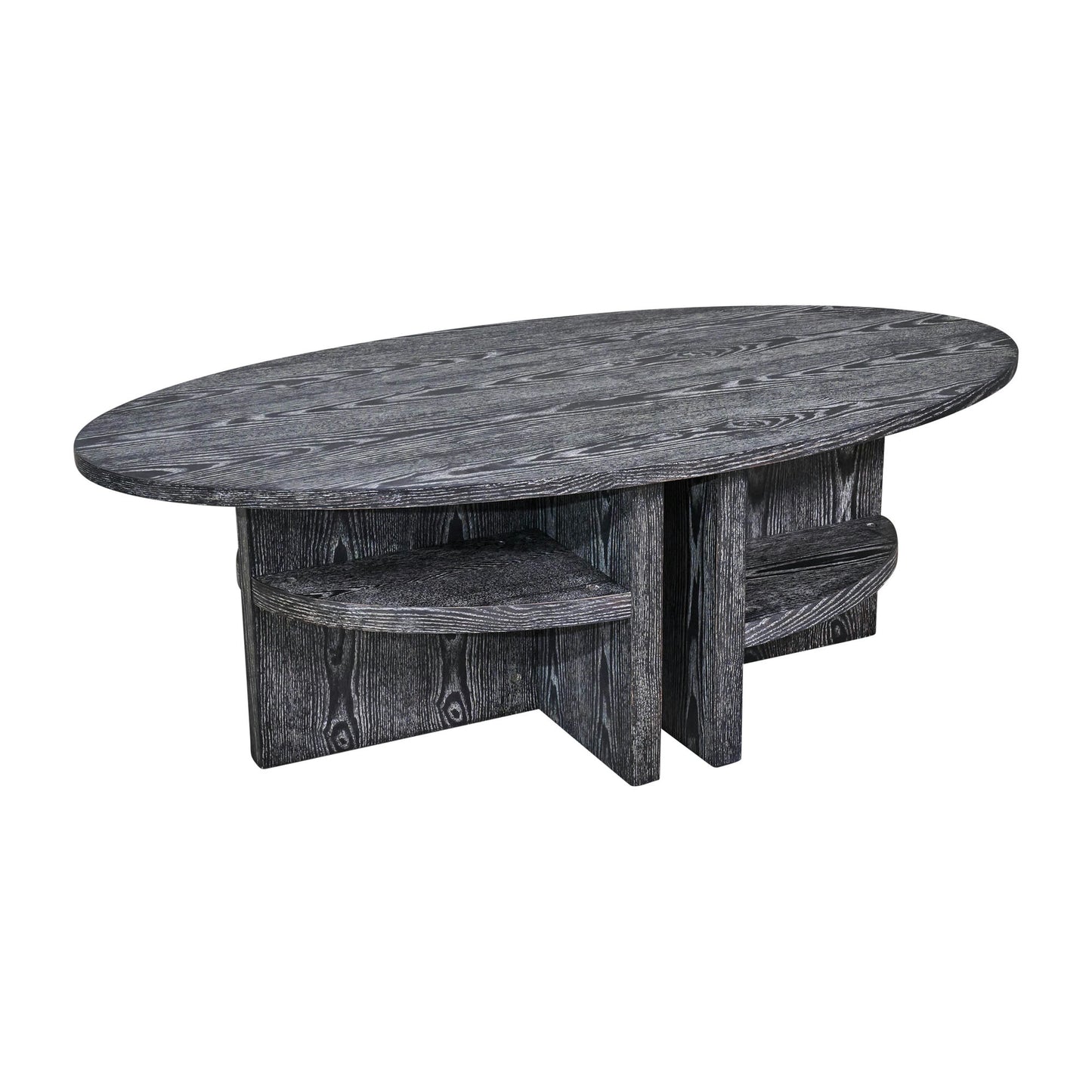 Oval Coffee Table With Bottom Shelves, Gray