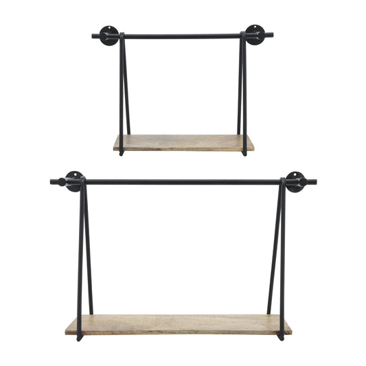 Metal/wood, S/2 12/14"h Swing Like Wall Shelves