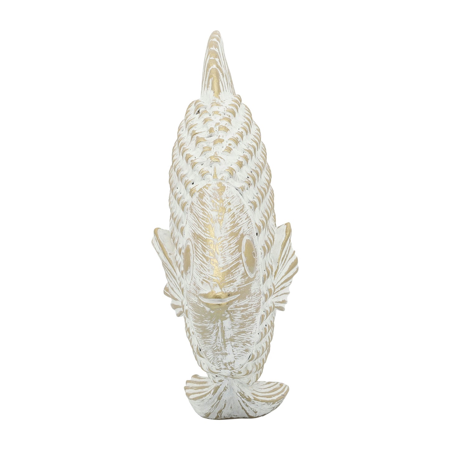 Cer,7"h,standing Fish Deco,wht/gld