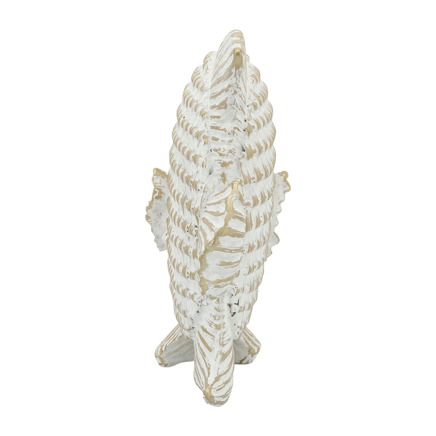Cer,7"h,standing Fish Deco,wht/gld
