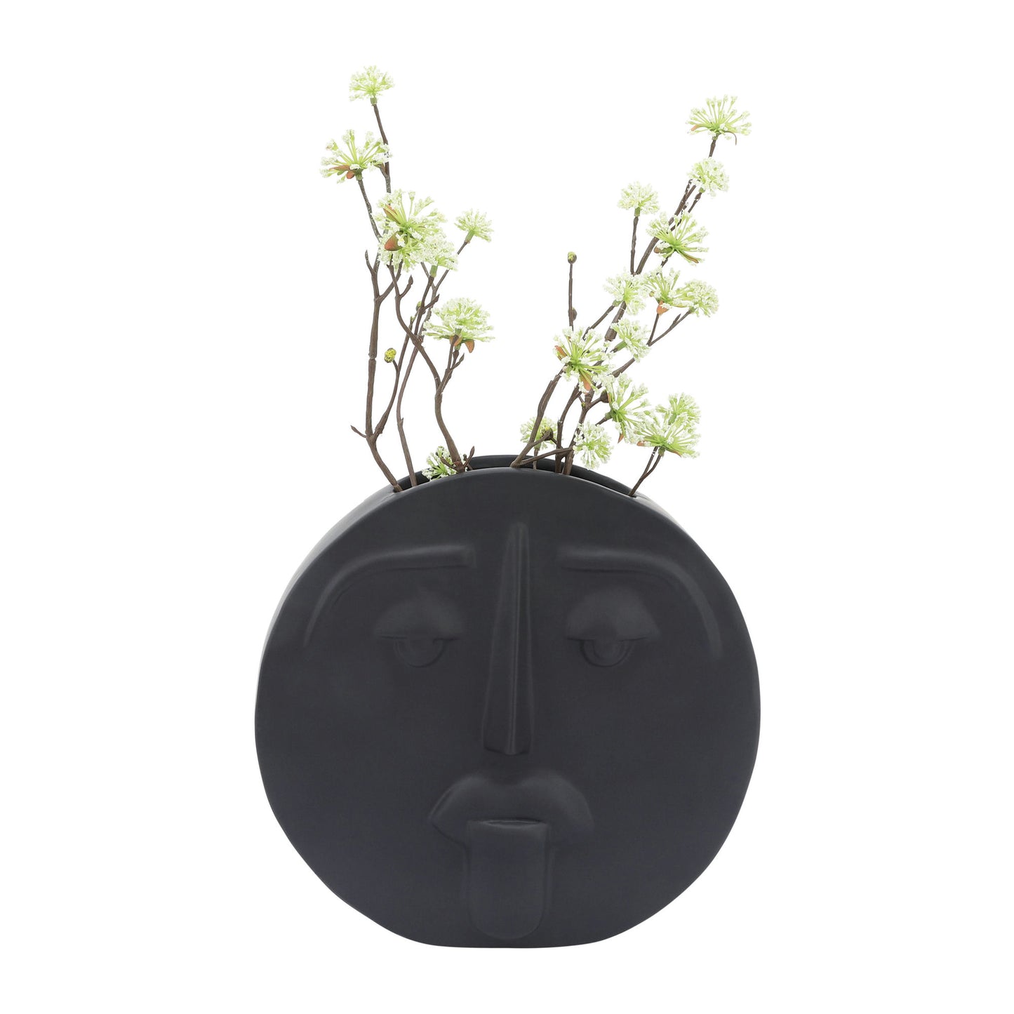 Cer, 10" Sad Face Vase, Black