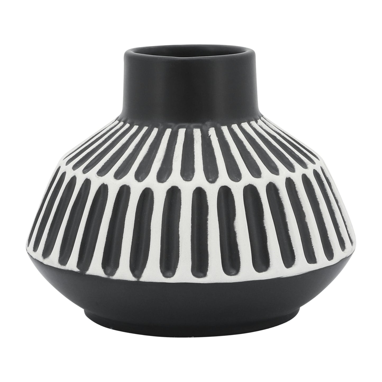 Cer, 5"h Tribal Vase, Black
