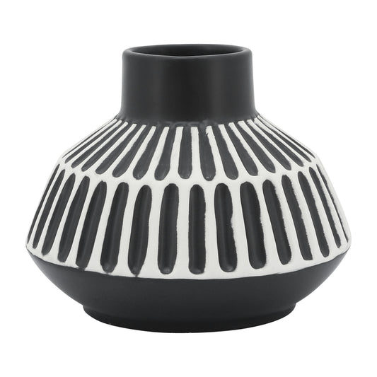 Cer, 5"h Tribal Vase, Black