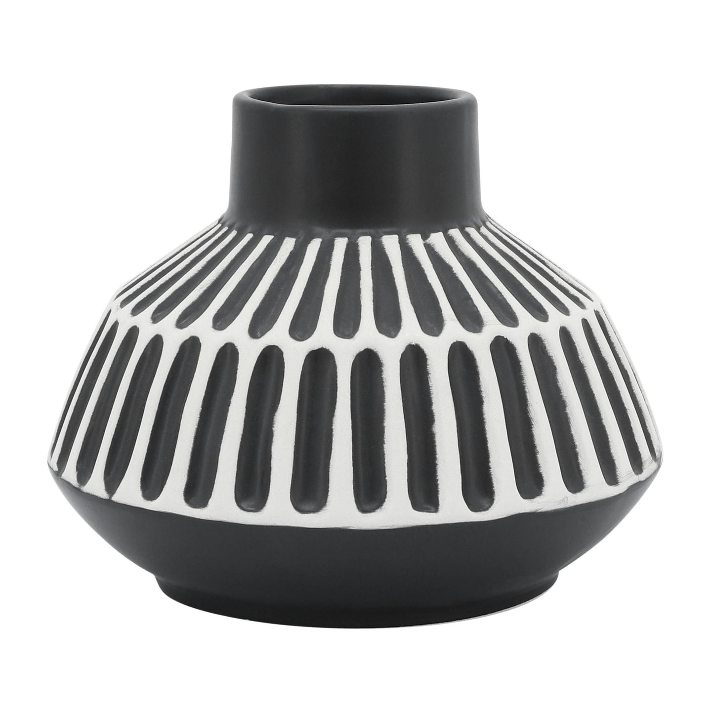 Cer, 5"h Tribal Vase, Black
