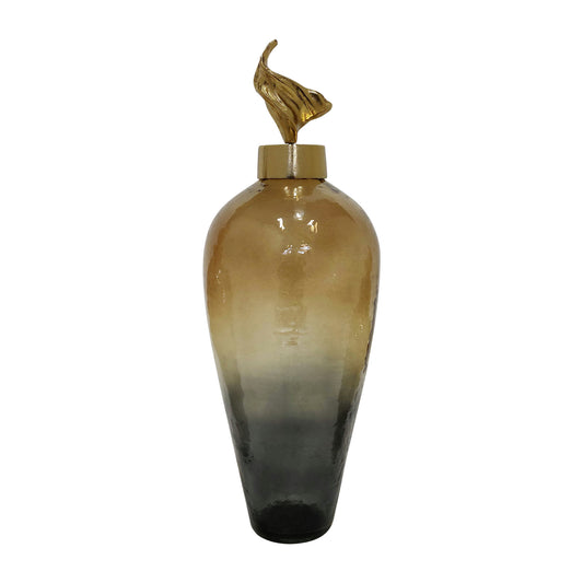 27"h Metal Vase W/ Lily Lid, Bronze