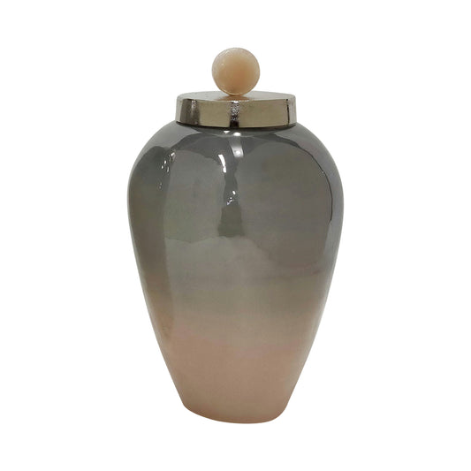17"h Glass Vase W/ Blush Knob, Champagne