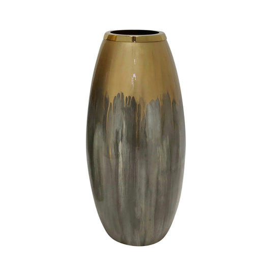 18"h Glass Vase W Metal Ring, Champagne