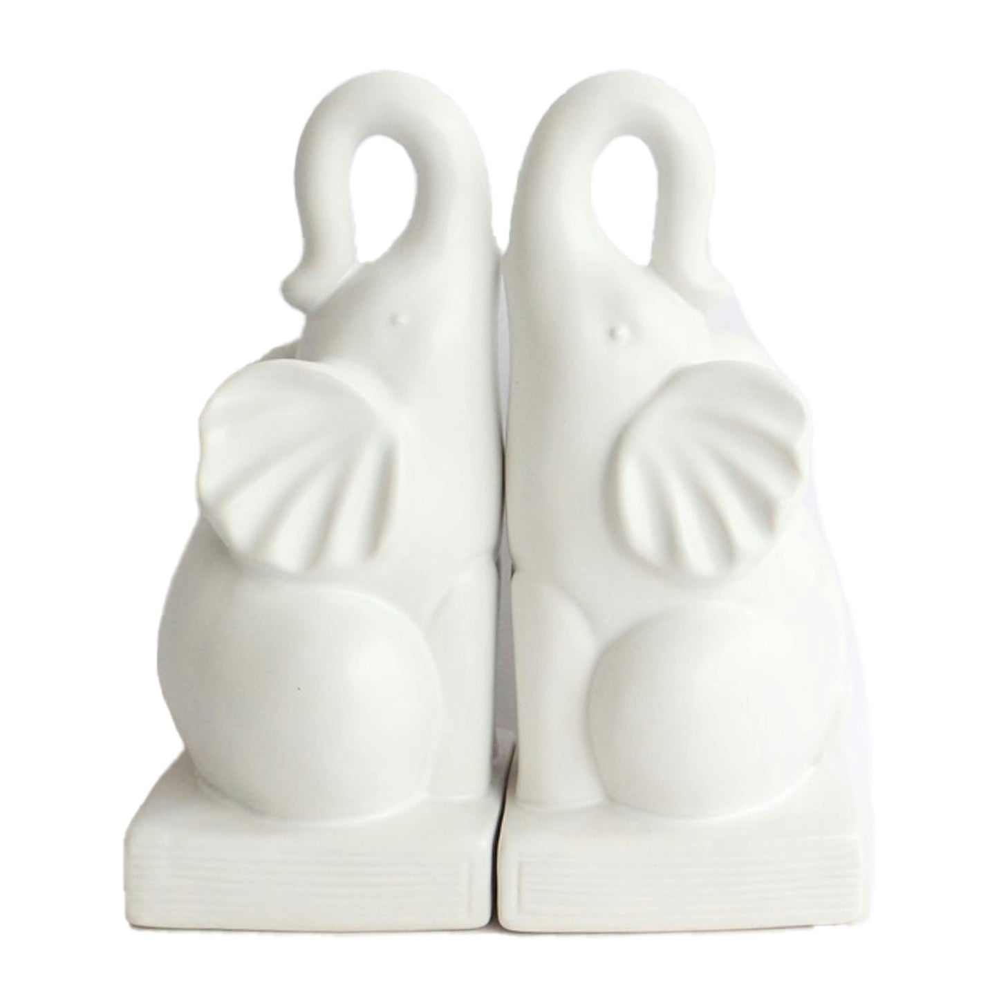 Cer, S/2 8"h Elephant Bookends, White