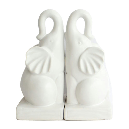 Cer, S/2 8"h Elephant Bookends, White