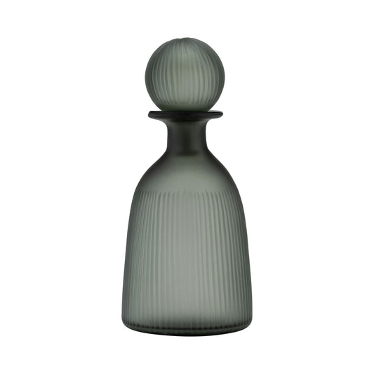 Glass, 13"h Vase W/ Lid, Green/smoke