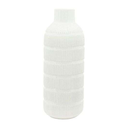 Cer,21",pearl Stripe Vase,white